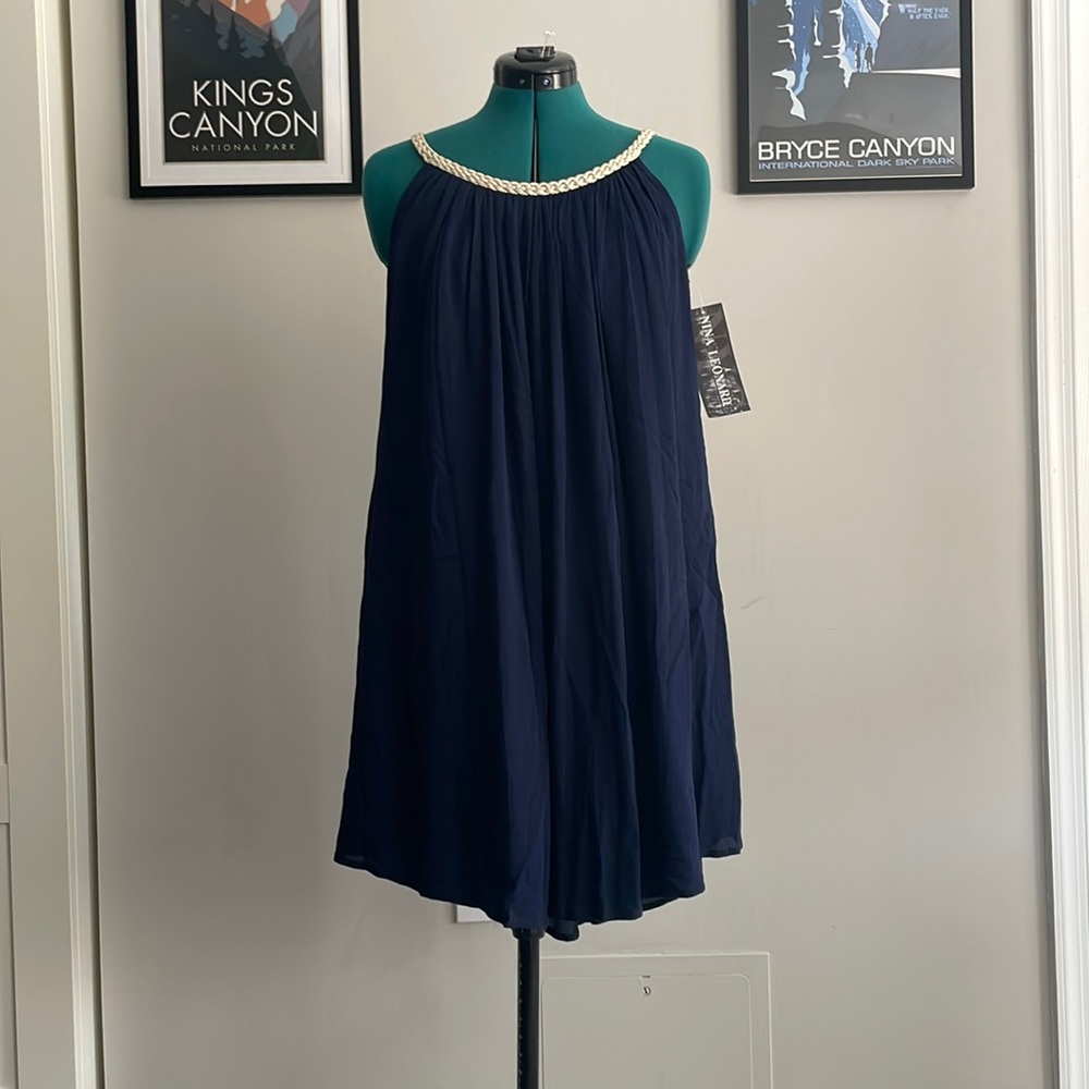 Nina Leonard Braided Neck Sleeveless Swing Dress